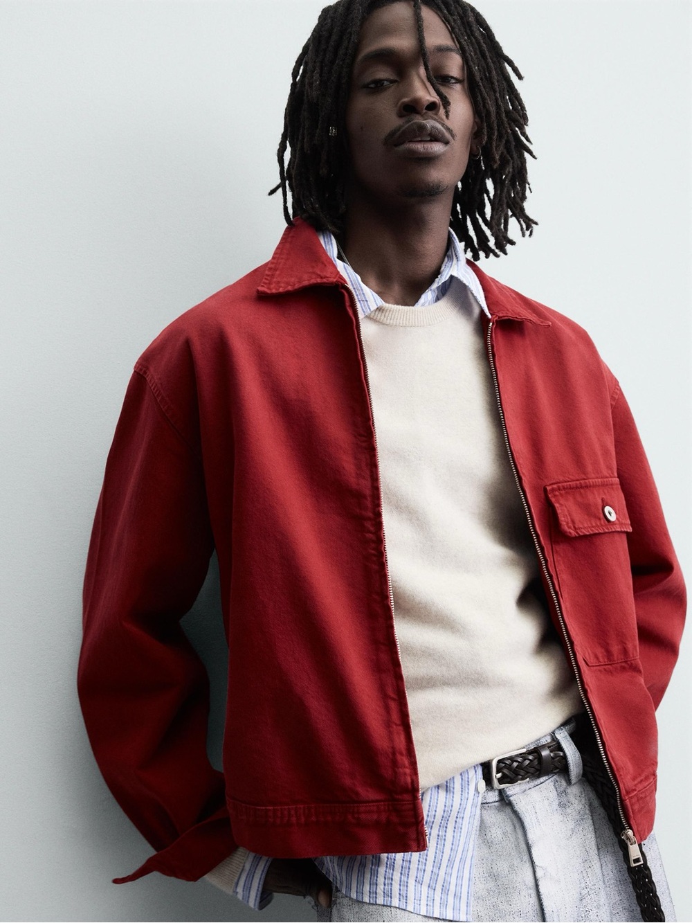 NWT. Zara Man Red Loose-Fit Cotton Denim Oversized Jacket. Size M. - Picture 2 of 12